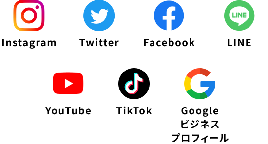 Instagram Twitter Facebook LINE YouTube TikTok Googleビジネスプロフィール